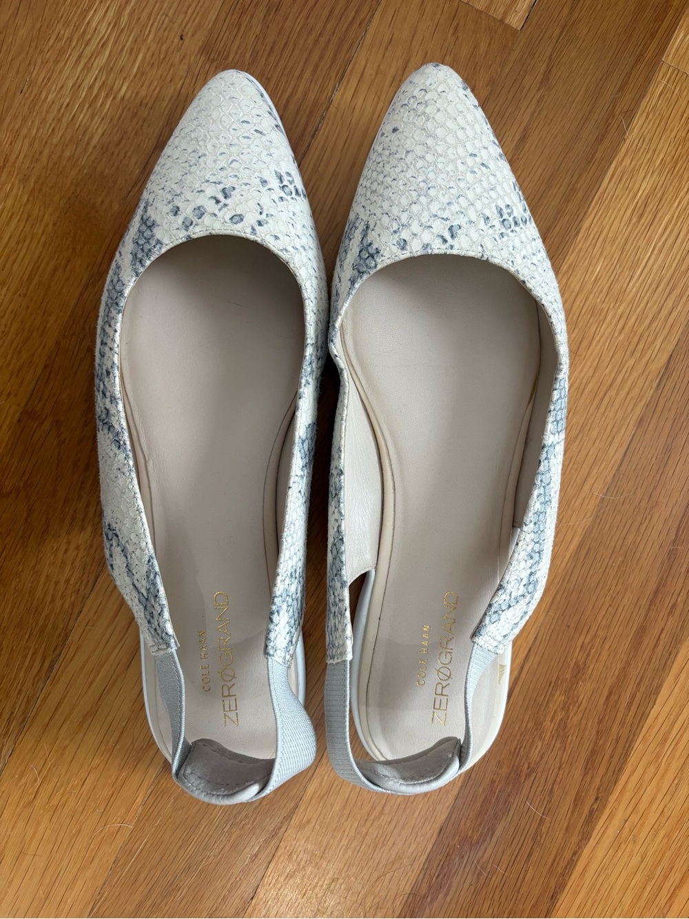 Cole Haan Ivory Snake-Print Pointed Slingback Flats